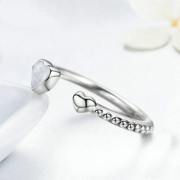 🍁 Sweet Double Heart Open Resizable Baguette Silver Heart Ring for Women,VIP126 - Picture 4 of 4